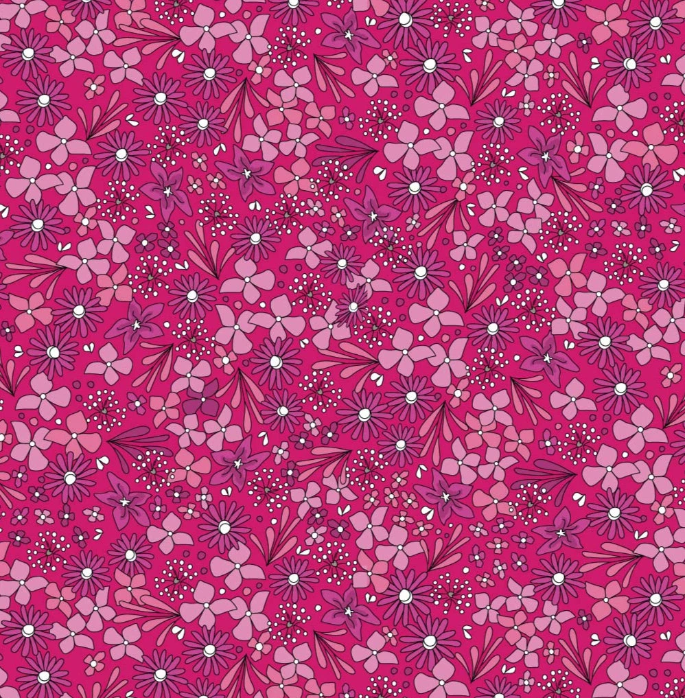 Rainbow Garden Organic Cotton Fabric, Pink 1 Rainbow Garden Organic Cotton Fabric, Pink