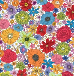 Rainbow Garden Organic Cotton Fabric, Multi White