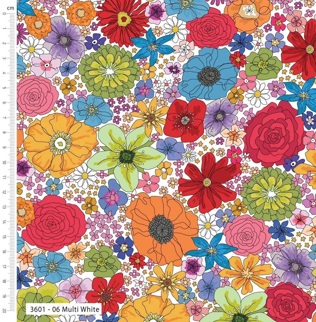 Rainbow Garden Organic Cotton Fabric, Multi White 2 Rainbow Garden Organic Cotton Fabric, Multi White - Image 2