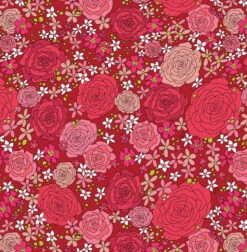 Rainbow Garden Organic Cotton Fabric, Red