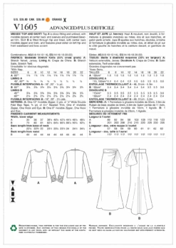 Vogue Pattern 1605 Misses Top And Skirt -Jaycotts Shop V1605 envelope back