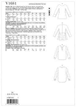 Vogue Sewing Pattern 1681 Anne Klein Misses' Top -Jaycotts Shop V1681