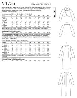 Vogue Sewing Pattern 1736 Lined Raglan-Sleeve Jacket And Funnel-Neck Dress -Jaycotts Shop V1736 envelope back