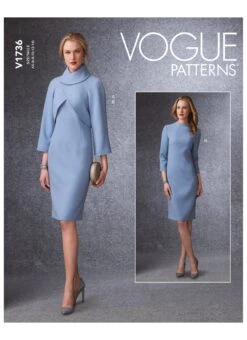Vogue Sewing Pattern 1736 Lined Raglan-Sleeve Jacket And Funnel-Neck Dress -Jaycotts Shop V1736 envelope front