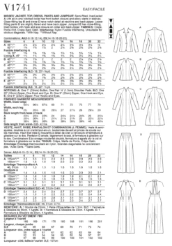 Vogue Sewing Pattern 1741 Jacket, Top, Dress, Pants And Jumpsuit -Jaycotts Shop V1741 envelope back