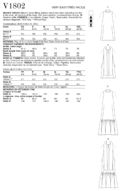 Vogue Sewing Pattern 1802 Misses' Dresses -Jaycotts Shop V1802 envelope back