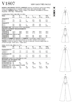 Vogue Sewing Pattern 1807 Misses' And Misses' Petite Jumpsuits -Jaycotts Shop V1807 envelope back
