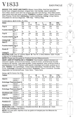 Vogue Sewing Pattern 1833 Misses' Top, Skirt And Pants 11 Vogue Sewing Pattern 1833 Misses' Top, Skirt And Pants -Jaycotts Shop V1833 envelope back
