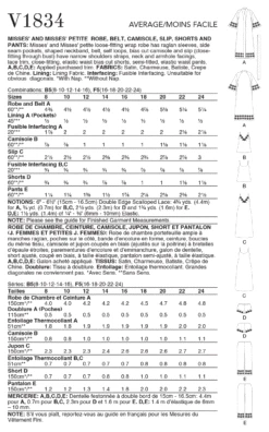 Vogue Sewing Pattern 1834 Misses' / Petite Robe, Camisole, Slip, Shorts Set -Jaycotts Shop V1834 envelope back