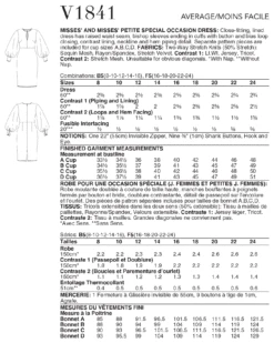 Vogue 1841 Petite Special Occasion Dress Pattern 12 Vogue 1841 Petite Special Occasion Dress Pattern -Jaycotts Shop V1841 envelope back