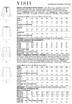 Vogue 1844 Petite Long-Sleeved Shift Dress Pattern -Jaycotts Shop V1844 envelope back