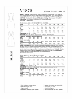 Vogue Sewing Pattern 1879 Misses' Dress By Claire Shaeffer -Jaycotts Shop V1879 envelope back