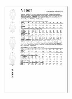 Vogue Sewing Pattern 1907 Misses' Dress 14 Vogue Sewing Pattern 1907 Misses' Dress -Jaycotts Shop V1907 envelope back