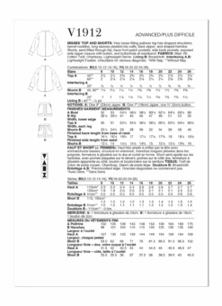 Vogue Sewing Pattern 1912 Misses' Top And Shorts By Rachel Comey -Jaycotts Shop V1912 envelope back