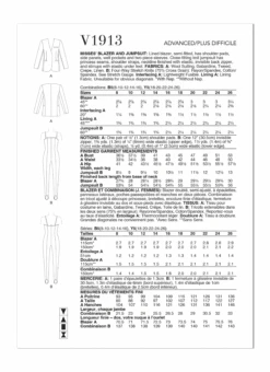 Vogue Sewing Pattern 1913 Misses' Blazer And Jumpsuit -Jaycotts Shop V1913 envelope back