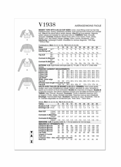 Vogue Sewing Pattern V1938 Misses' Tops -Jaycotts Shop V1938 envelope back
