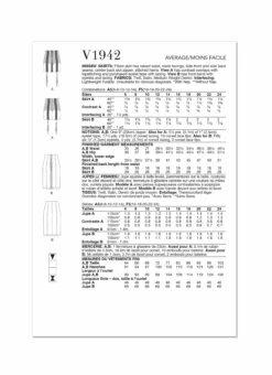Vogue Sewing Pattern V1942 Misses' Skirts -Jaycotts Shop V1942 envelope back