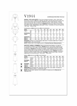 Vogue Sewing Pattern V1944 Misses' Tops And Skirts -Jaycotts Shop V1944 envelope back