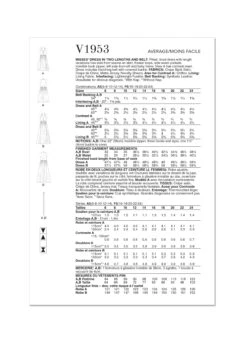 Vogue Sewing Pattern 1953 Misses' Dress In Two Lengths -Jaycotts Shop V1953 envelope back