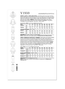 Vogue Sewing Pattern 1959 Jacket, Tunics And Pants By Marcy Tilton -Jaycotts Shop V1959 envelope back