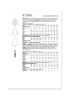 Vogue Sewing Pattern 1985 Misses' Tops -Jaycotts Shop V1985 envelope back