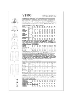 Vogue Sewing Pattern 1993 Misses' Jacket And Pants -Jaycotts Shop V1993 envelope back