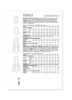 Vogue Sewing Pattern 2013 Misses' Skirt In Two Lengths -Jaycotts Shop V2013 envelope back