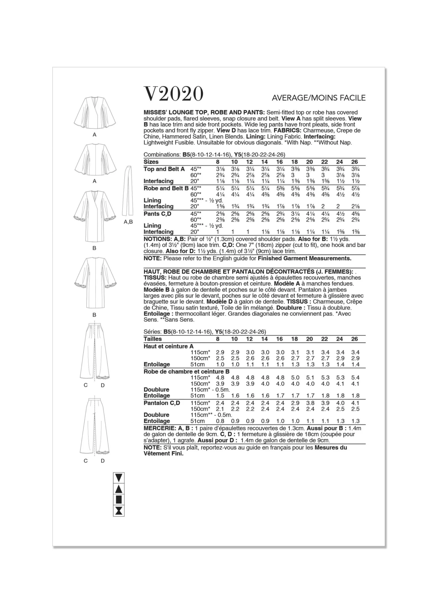 Vogue Sewing Pattern 2020 Misses' Lounge Top, Robe And Pants 4 Vogue Sewing Pattern 2020 Misses' Lounge Top, Robe And Pants - Image 4