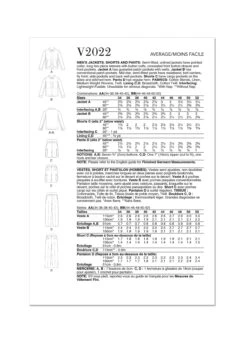 Vogue Sewing Pattern 2022 Men's Jackets, Shorts And Trousers -Jaycotts Shop V2022 envelope back