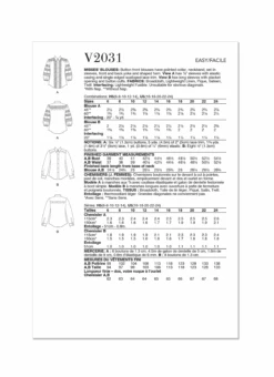 Vogue Sewing Pattern 2031 Blouses 14 Vogue Sewing Pattern 2031 Blouses -Jaycotts Shop V2031 envelope back