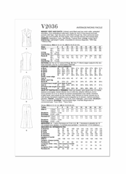 Vogue Sewing Pattern 2036 Vest And Pants -Jaycotts Shop V2036 envelope back