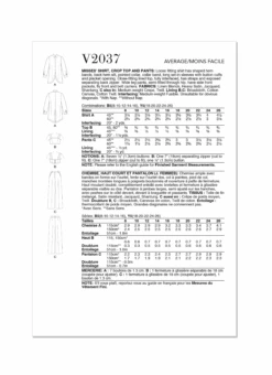 Vogue Sewing Pattern 2037 Shirt, Crop Top And Pants -Jaycotts Shop V2037 envelope back