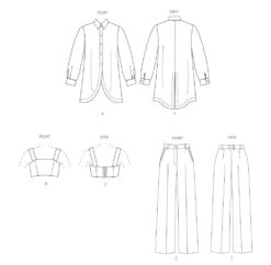Vogue Sewing Pattern 2037 Shirt, Crop Top And Pants -Jaycotts Shop V2037 line art