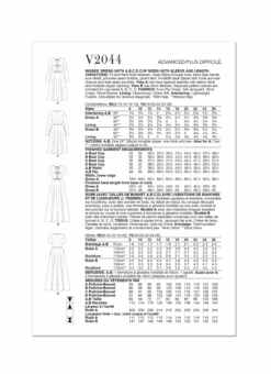 Vogue Sewing Pattern 2044 Dress With Sleeve And Length Variations -Jaycotts Shop V2044 envelope back