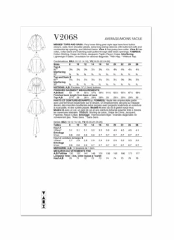 Vogue Sewing Pattern 2068 Misses' Tops And Sash -Jaycotts Shop V2068 envelope back