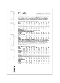 Vogue Sewing Pattern 2069 Misses' Skirt In Two Lengths -Jaycotts Shop V2069 envelope back