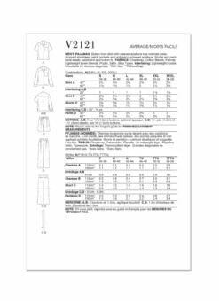 Vogue Sewing Pattern 2121 Men's Pajamas -Jaycotts Shop V2121 envelope back