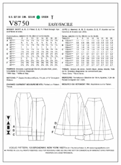 Vogue Pattern 8750 Misses' Skirt | Easy -Jaycotts Shop V8750 envelope back