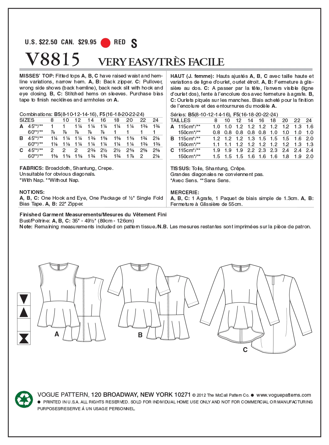 Vogue Pattern 8815 Misses' Top | Very Easy 5 Vogue Pattern 8815 Misses' Top | Very Easy - Image 5