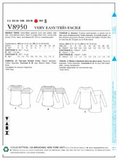 Vogue Pattern 8950 Misses' Tunic | Very Easy 13 Vogue Pattern 8950 Misses' Tunic | Very Easy -Jaycotts Shop V8950 envelope back