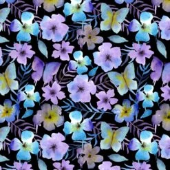 Vivid Watercolours Organic Cotton Fabric, Electric Blue Black