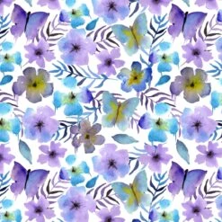 Vivid Watercolours Organic Cotton Fabric, Electric Blue White