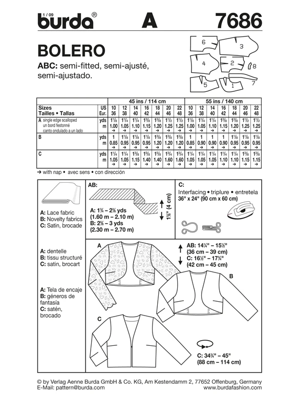 Burda 7686 Bolero Pattern 5 Burda 7686 Bolero Pattern - Image 5