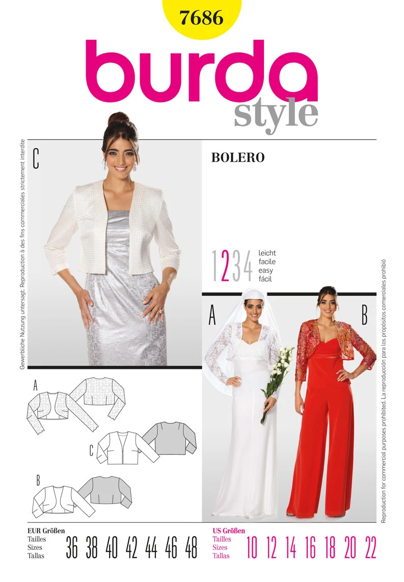 Burda 7686 Bolero Pattern 2 Burda 7686 Bolero Pattern - Image 2