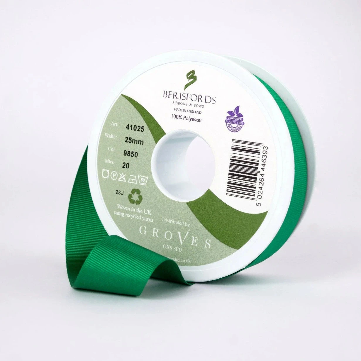 Berisfords Grosgrain Ribbon - Emerald 1 Berisfords Grosgrain Ribbon - Emerald
