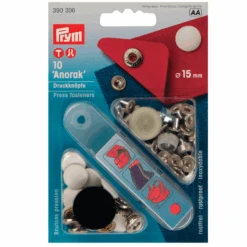 Prym 390306 Pack Of 10 White Press Fasteners 15mm Medium