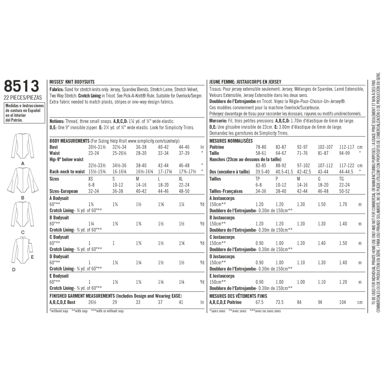 Simplicity Pattern 8513 Misses Knit Bodysuits 7 Simplicity Pattern 8513 Misses Knit Bodysuits - Image 7