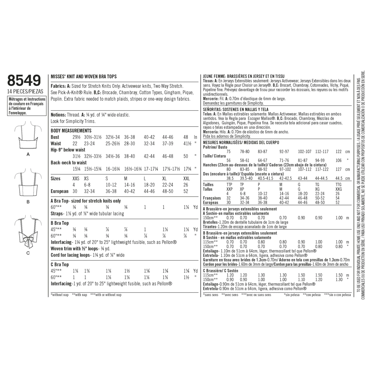 Simplicity Pattern 8549 Knit Or Woven Bra Tops 9 Simplicity Pattern 8549 Knit Or Woven Bra Tops - Image 9