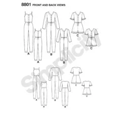 Simplicity Pattern 8801 Girls And Misses Knit Jumpsuit Romper -Jaycotts Shop simplicity mother daughter pajama rompers pattern 8801 front back views