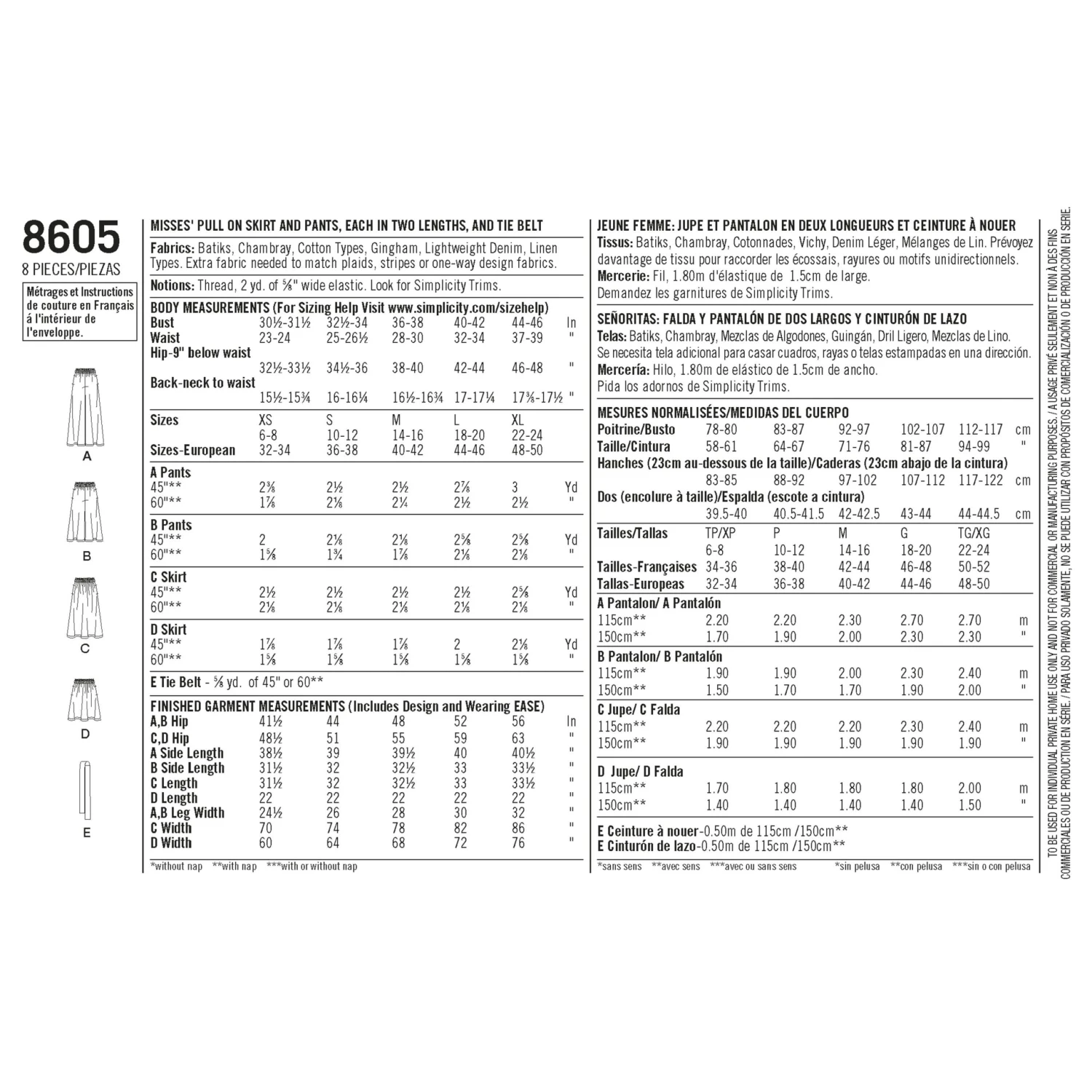 Simplicity Pattern 8605 Pull On Skirt And Pants 5 Simplicity Pattern 8605 Pull On Skirt And Pants - Image 5